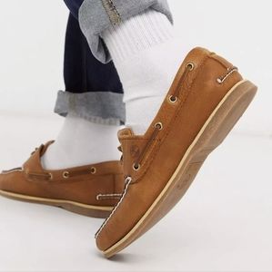 Timberland 2 Eye Brown Leather Loafer Shoes Size 9